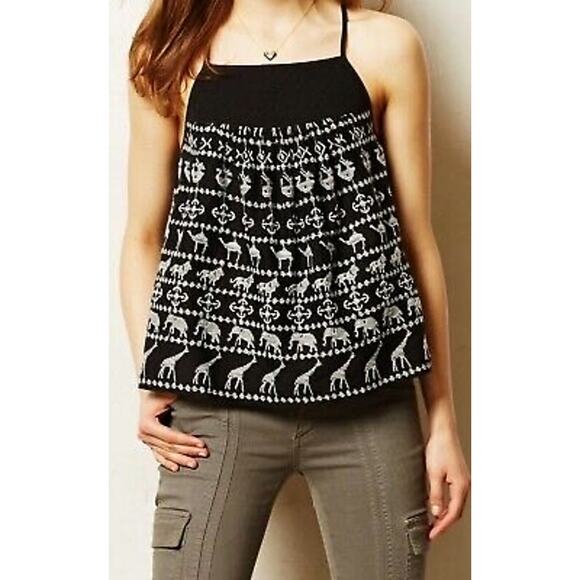 HD In Paris Women's Black Embroidered Animals Tank Top - Size Small - Whimsical - Picture 1 of 8